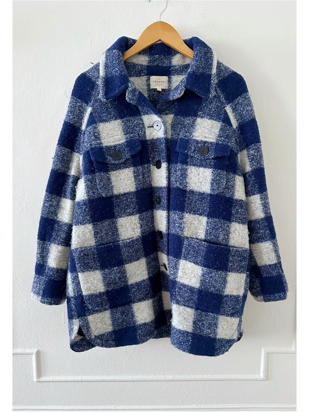 Sezane Joe Coat Blue Check